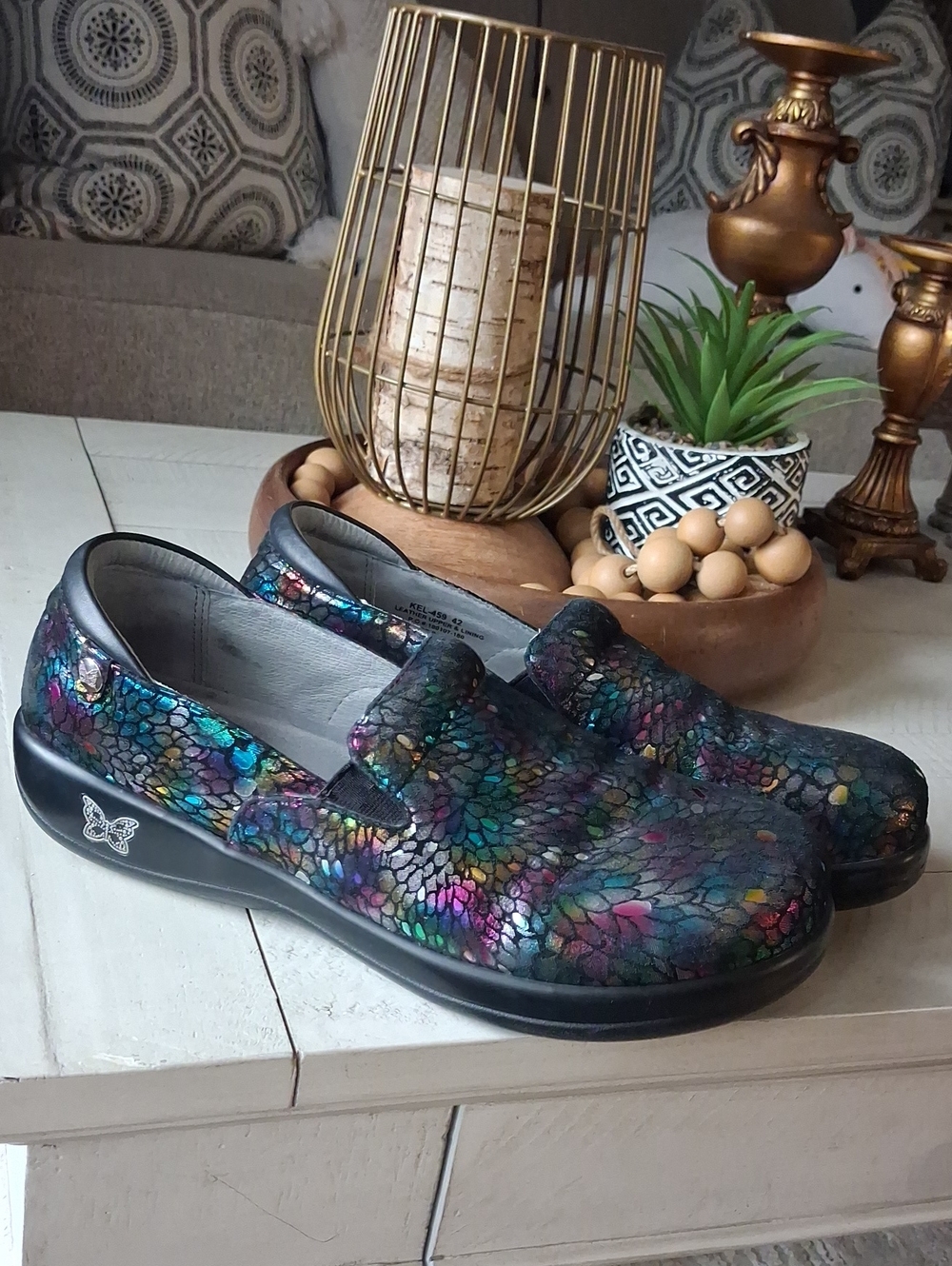 Alegria Iridescent Mosaic Slip-On Clogs in Black Multicolor